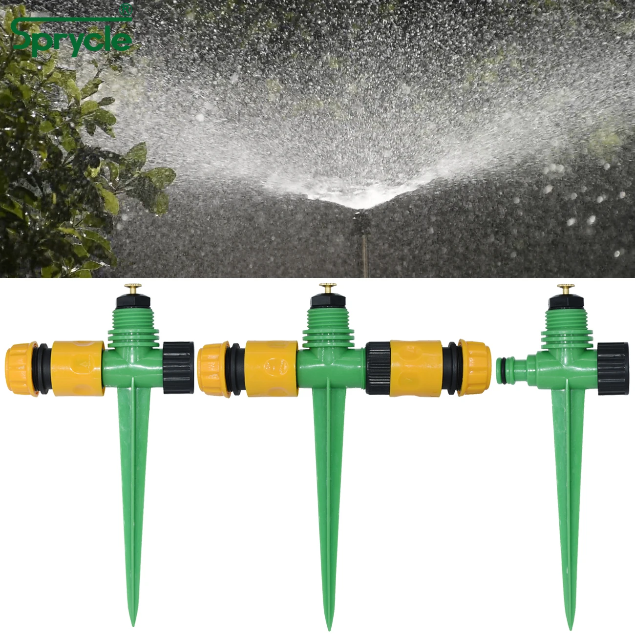 SPRYCLE 1/2'' Male Watering Sprinkler Automatic 360 Degree Rotary Misting Nozzle w/ Stake Drip Irrigation System Kit Garden Lawn