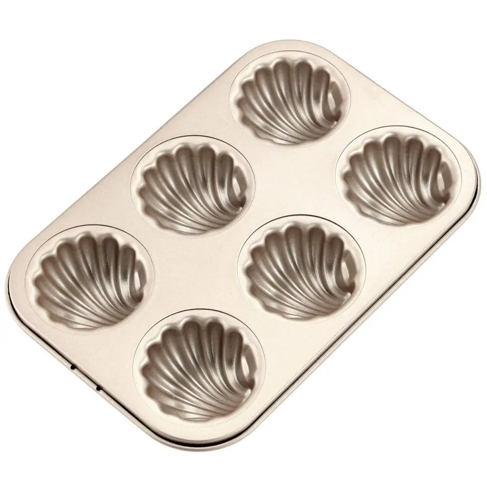 Madeleine Mold Cake Pan 6-Cavity Non-Stick Spherical Scallop Madeline Bakeware Butter Cake Cookies Baking Tin Muffin Tray