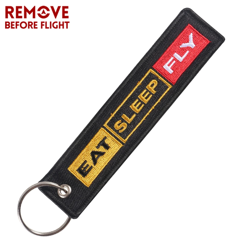 5 PCs Embroidery Eat Sleep Fly Keychains Jewelry Key Tag Fashion Keyring Remove Before Flight Pilot Key Chain for Aviation Gifts