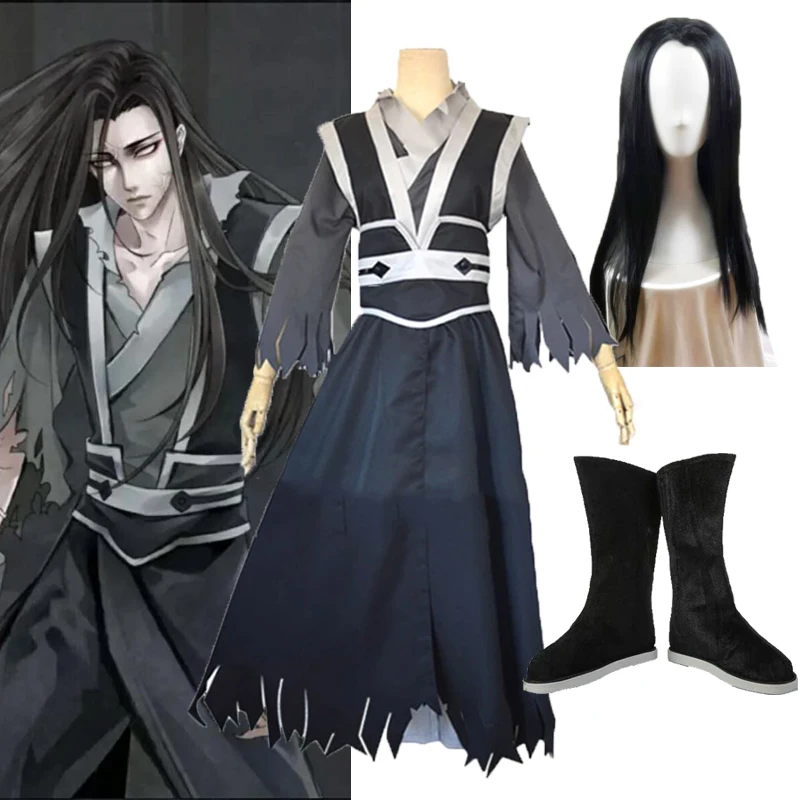 Anime Großmeister von Dämonische Anbau Wen Ning Cosplay Kostüm Männer Wen Ning Kostüm Mo Dao Zu Shi Kostüme perücke Schuhe