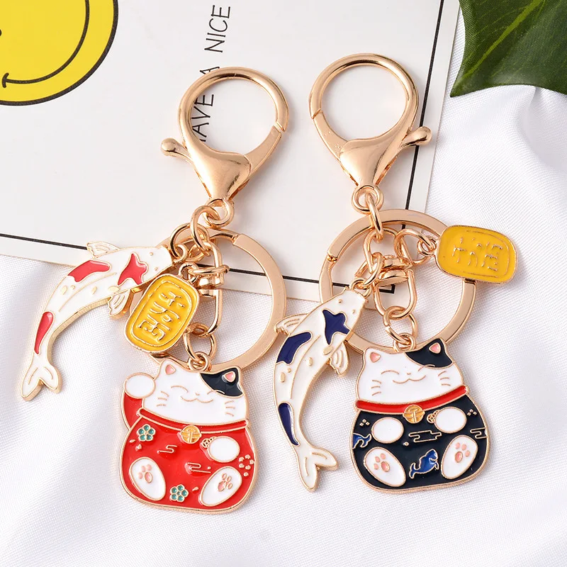 Lateefah Japanese Fortune Cat Keychains Koi Fish Airpods Pendant Key Chain Loveliness Women's Fashion Fashion Cartoon Keychain