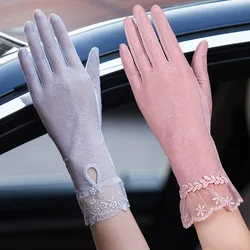 Summer Sunscreen Sexy Lace Women Driving Outdoor Thin Breathable Non Slip Medium Gloves Touch Screen Exquisite Female Elasticity