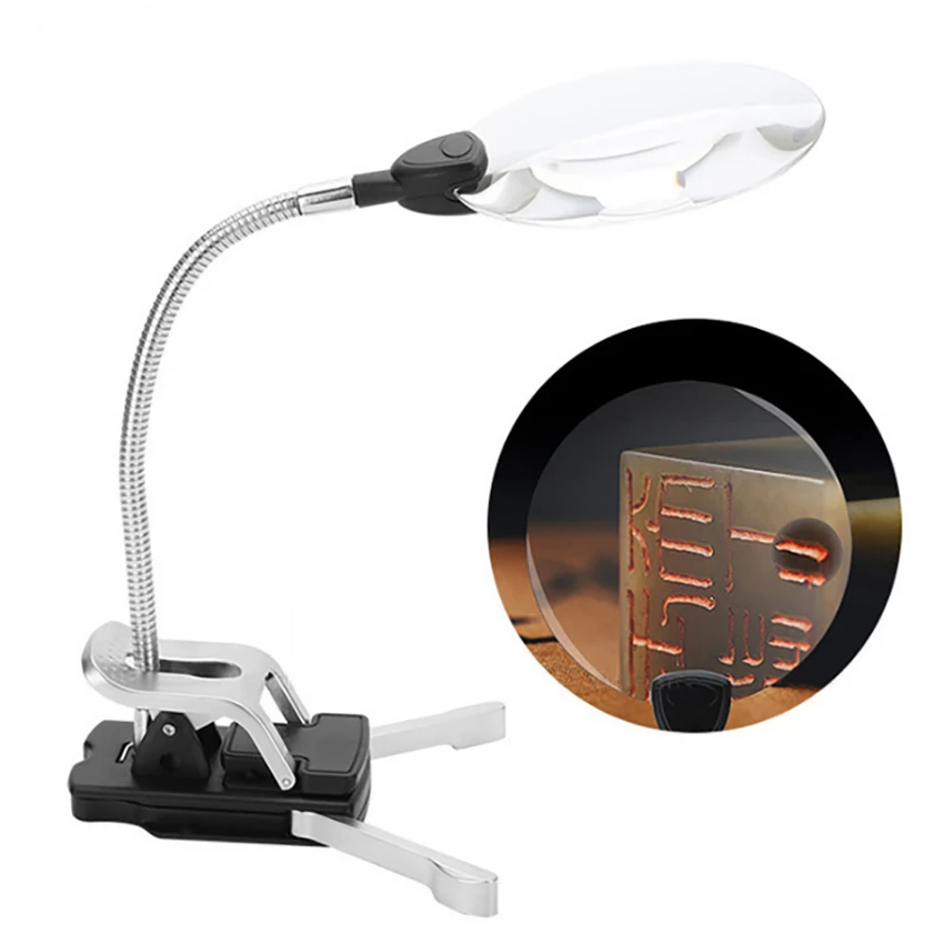 Flexible Magnifying Glass Lamp, LED Magnifier, Table Lamp, Reading Large Magnifying Glass, Clip-on Desk, Hand Soldering Tool