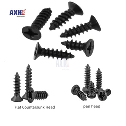 100pcs M1 M1.2 M2 M2.6 M3  Black Steel Mini Micro Small Phillips Flat Countersunk Head Cross Round Pan Head Self-tapping  Screw