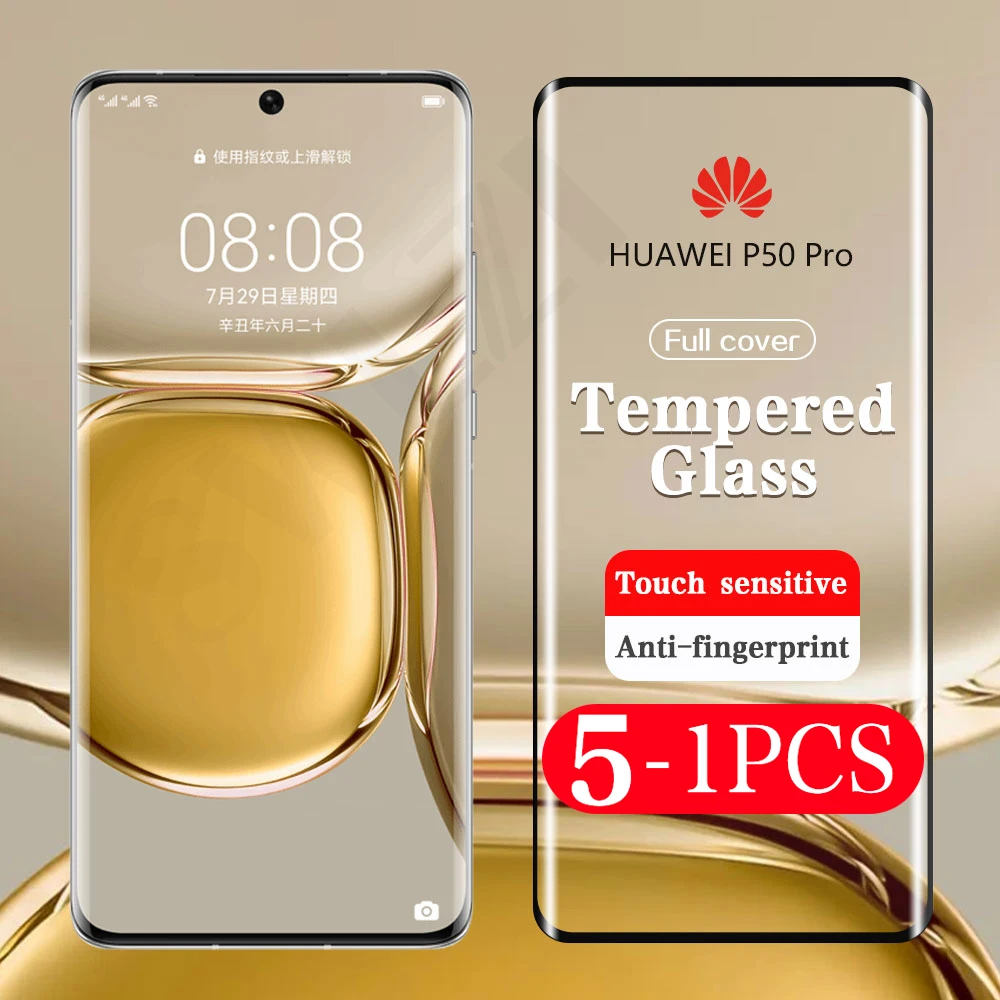 5-1Pcs cover for Huawei P50 P40 P30 P20 pro lite E plus Phone Screen Protector Tempered Glass protective film smartphone Glass