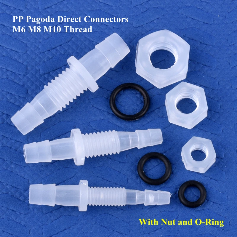 5~200Pcs M6~M10 To 3~8mm PP Pagoda Direct Connector With Nut ​O-Ring Aquarium Tank Air Pump Adapter Go Through Plate Hose Joint