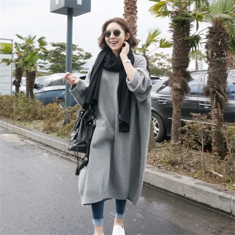 

1KG Vintage Warm Autumn Sweater Women Dress Winter Long Sweater Knitted Dresses loose Maxi Oversize Dresses Long Robe Vestidos