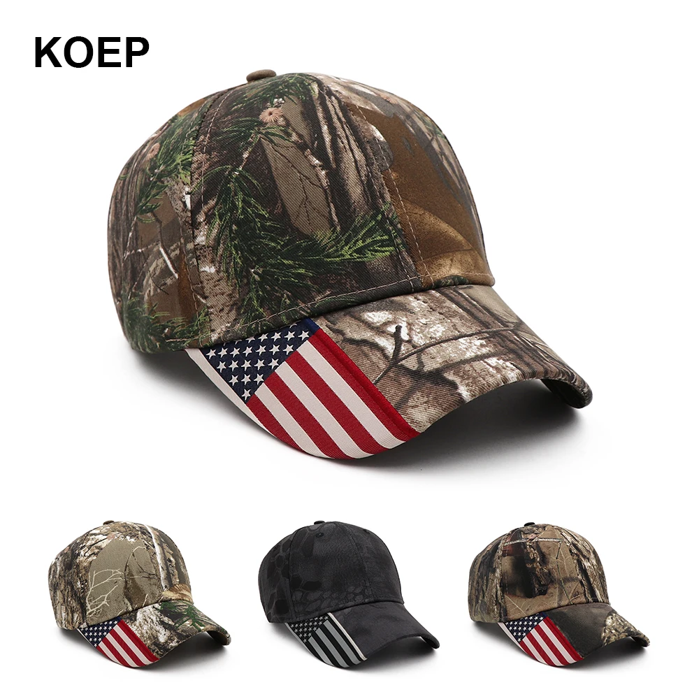 KOEP 2021 American Flag Hunting Camouflage Baseball Cap Women's Snapback Hat Summer Outdoor Fishing Hats For Men Army Camo Caps