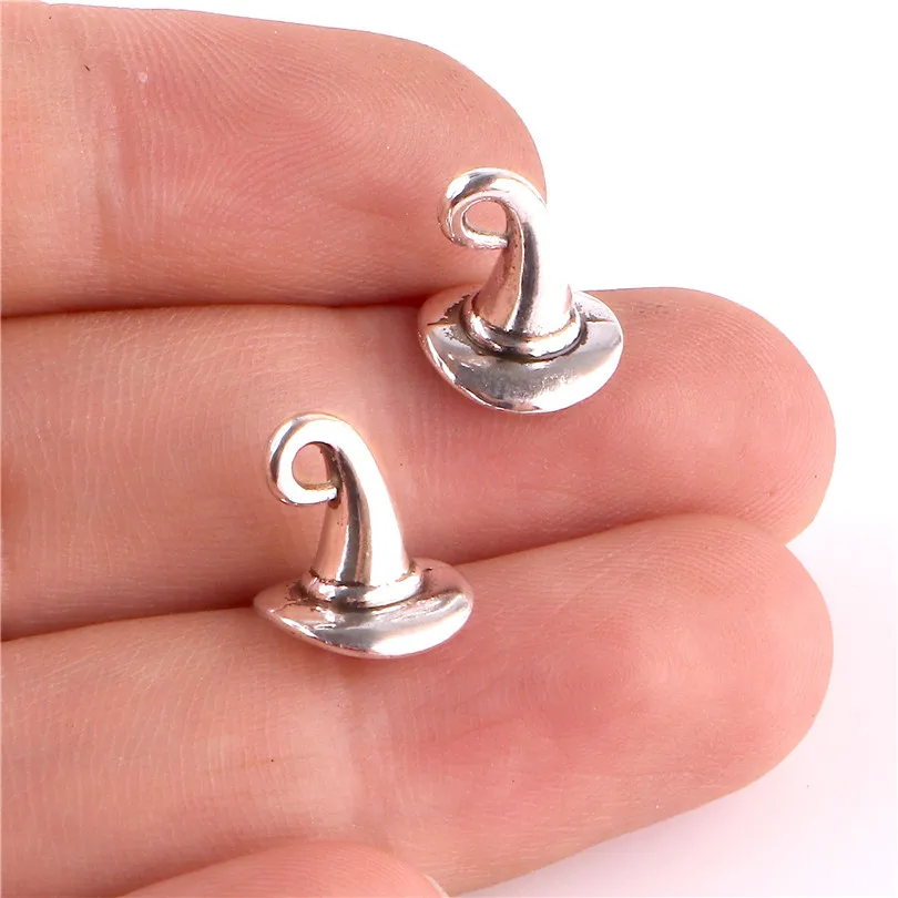 20pcs Antique Silver Color Halloween Witch Hat Charm Pendants Fit Necklace Bracelet Handmade Jewelry Making Supplies Accessories