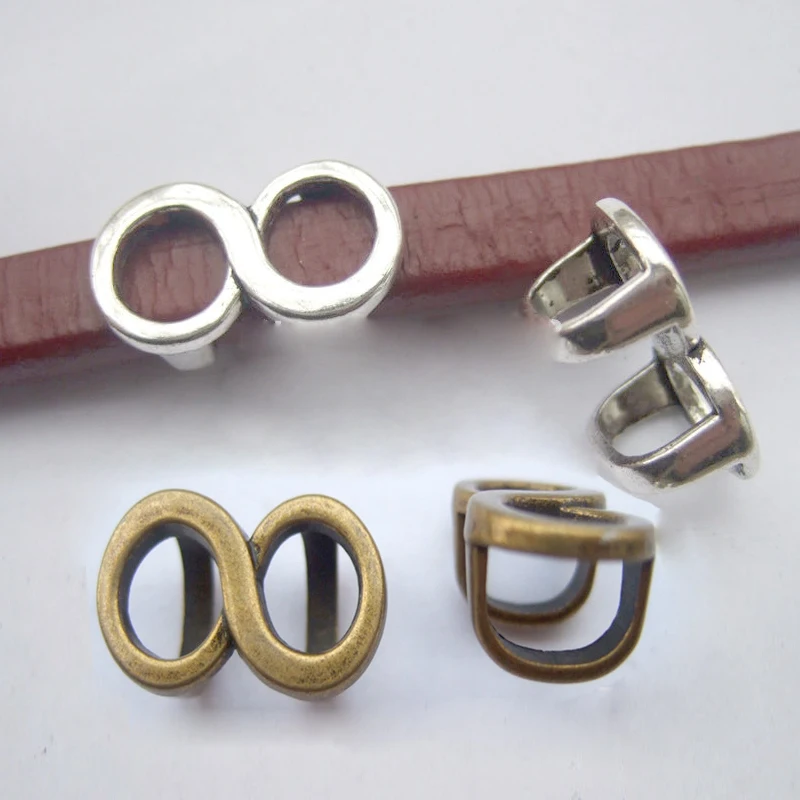 

10Pcs Antique Silver Color/Bronze Infinity Licorice Sliders For 10x6mm Leather Bracelet Findings