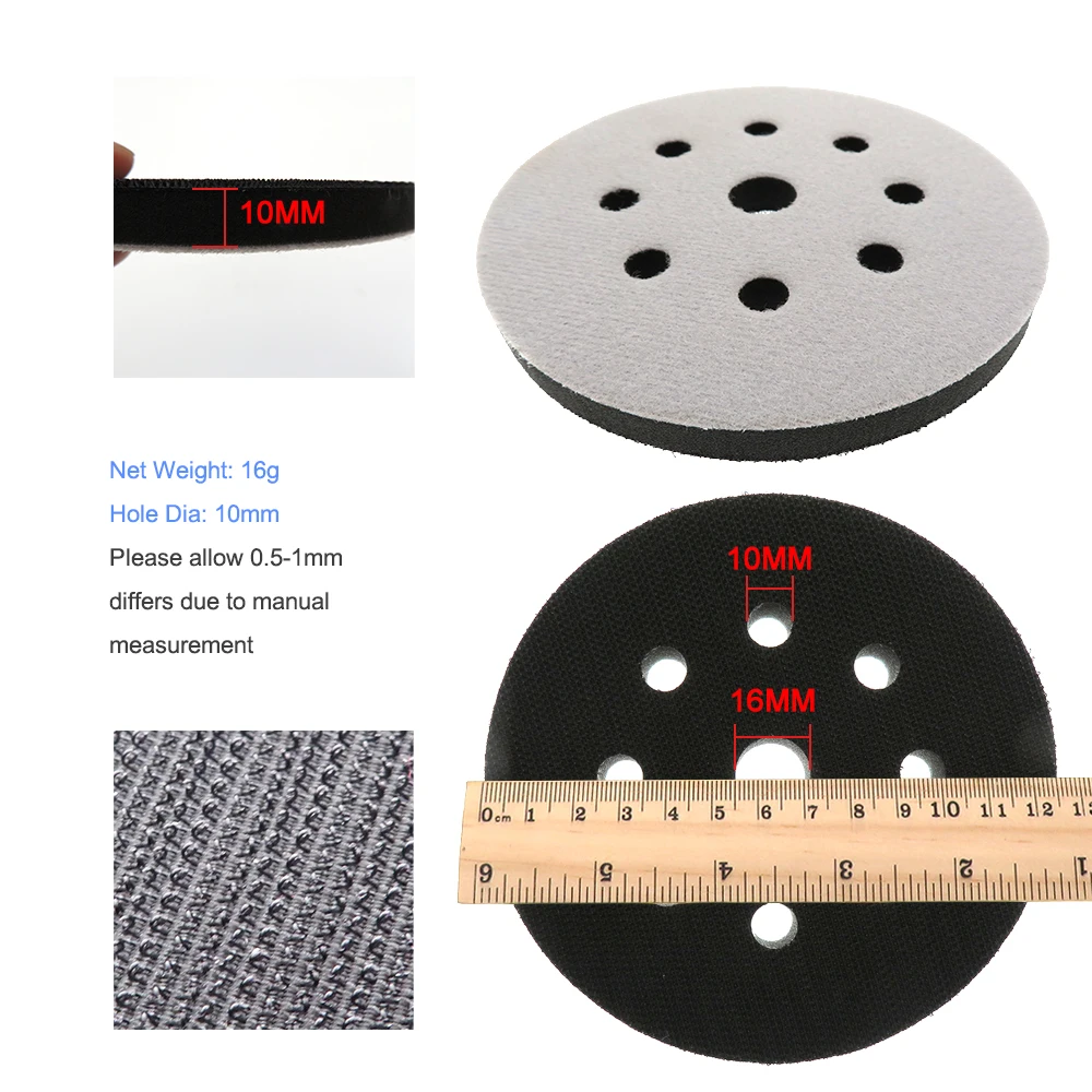 5 "9 หลุม 125 มม.อินเทอร์เฟซ Pad Hook และ LOOP Soft Foam Disc Pad สําหรับ Damping & ปกป้องแผ่นขัด (Pack of 5)