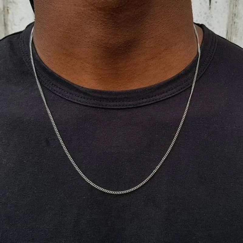 Naszyjnik łańcuch dla mężczyzn 60cm długi naszyjnik 3mm szeroki naszyjnik dla mężczyzn SilverTitanium łańcuch z ogniwami stalowymi naszyjniki mężczyzn — zdjęcie 3