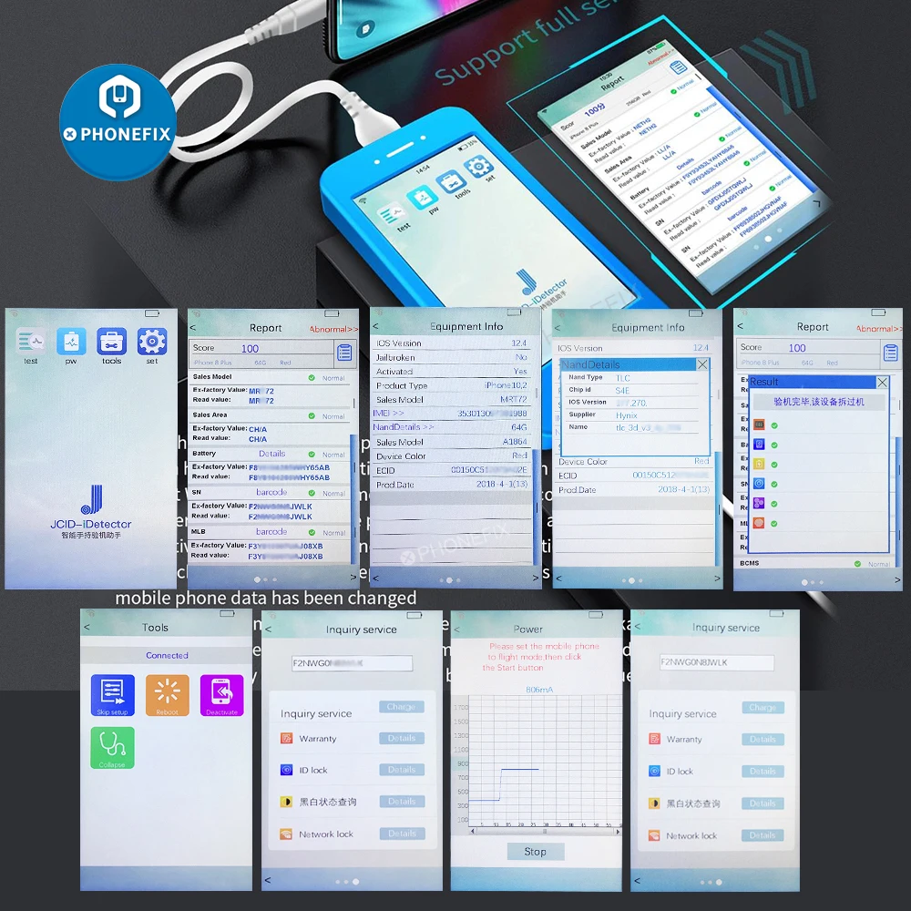 JC iDetector Intelligent Phone Detector Fault Tester Support Full Series IOS Devices for iPhone Reading Writing Underlying Data