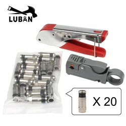 Coaxial Cable Manual Crimping Tool Set Kit For F-Type Connector 20 pcs RG59 Coax Cable Crimper With Compression Connectors