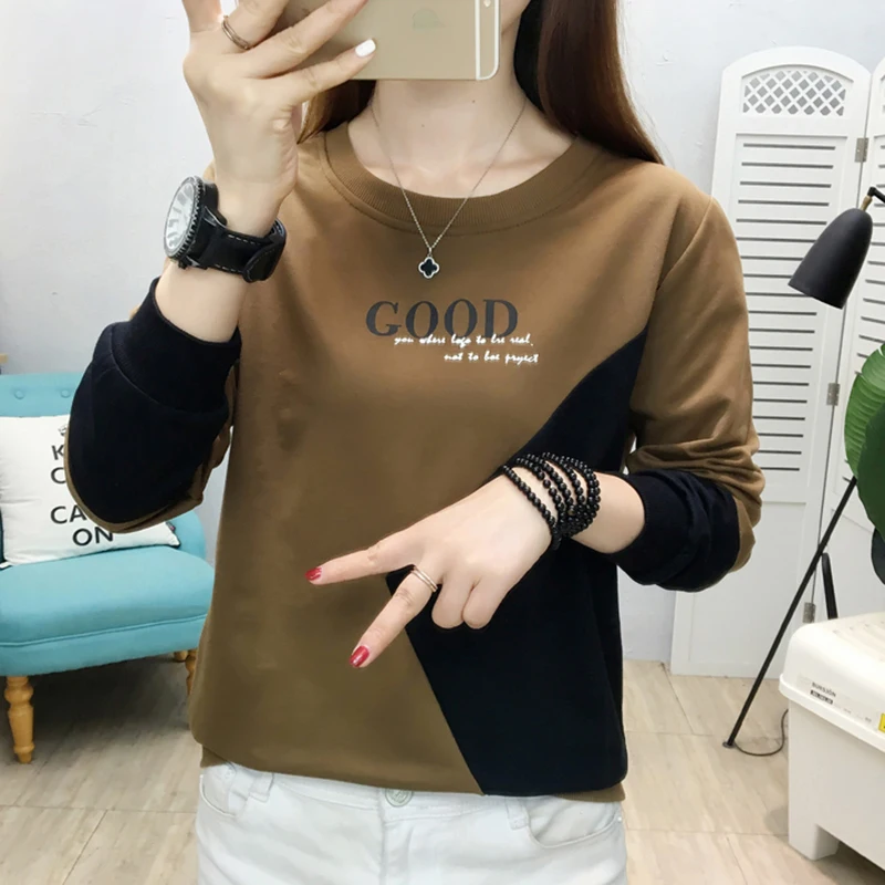 Letter Print Pullover Women Contrasting Colors 2022 Spring Autumn Sweatshirt Striped Womens Long Sleeve Casual Woman Clothing