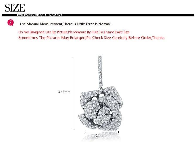 LUOTEEMI Luxury Big Rose Flower Drop Earring for Women Trending Bridal Wedding Party Full Cubic Zirconia Accessories Christmas