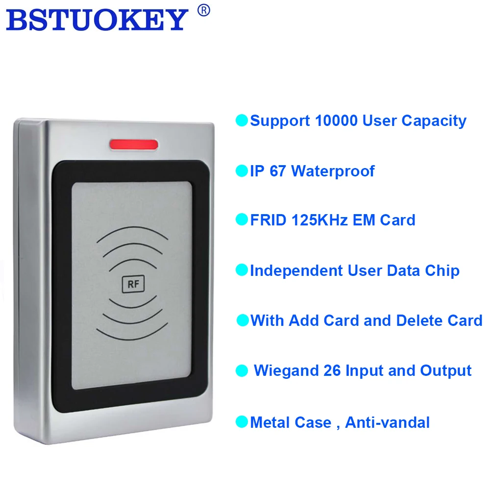 

IP67 Waterproof RFID Access Control Card Reader 125Khz RFID Security Proximity Entry Door Opener 10000 User WG26/34 input output