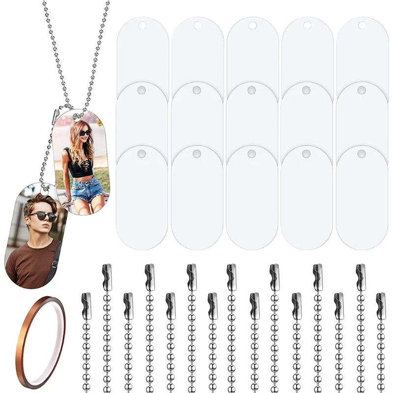 

X7YA 31Pcs Dog Tag with Adjustable Strap Multipurpose Blank Sublimation Stamping Tag Metal Personalized Pendant