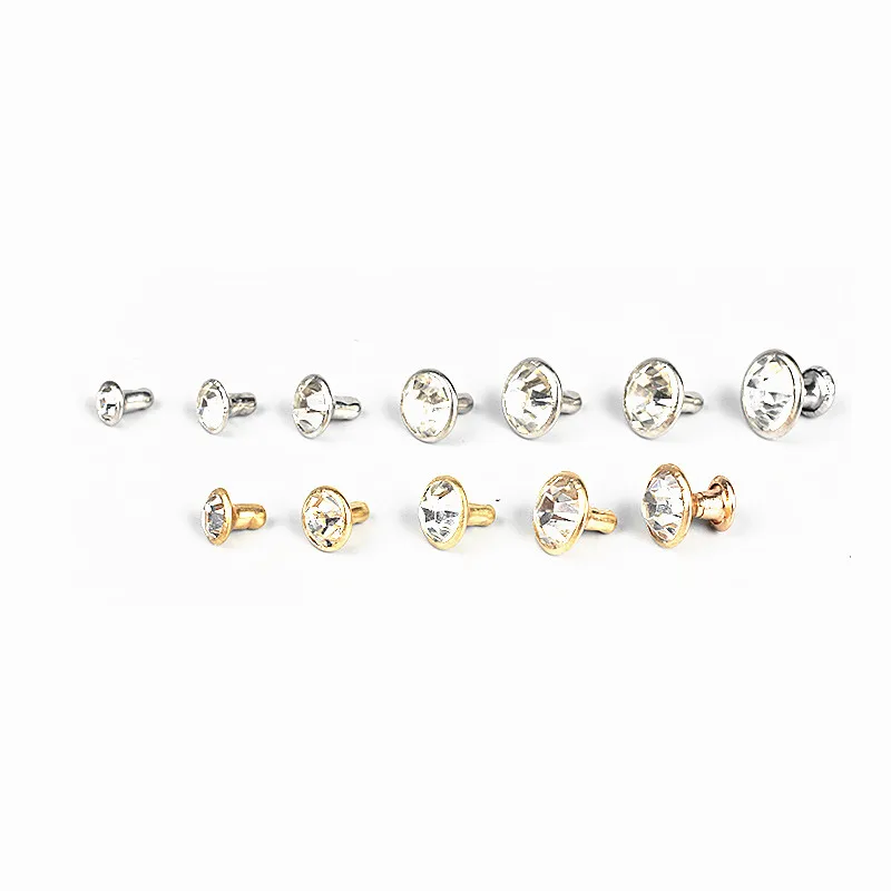 100 Pcs Gold Silver 5mm 6mm 7mm 8mm 9mm 10mm Glass Crystal Double Cap Nail Rivet DIY Leathercraft Shoe Bag Craft Supplies