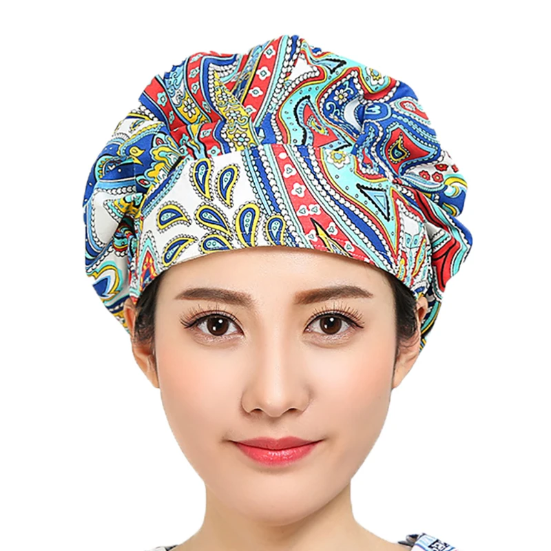 Scrub Hats Printed Cotton Caps Cuffia Chirurgica Donna Adjustable Hats