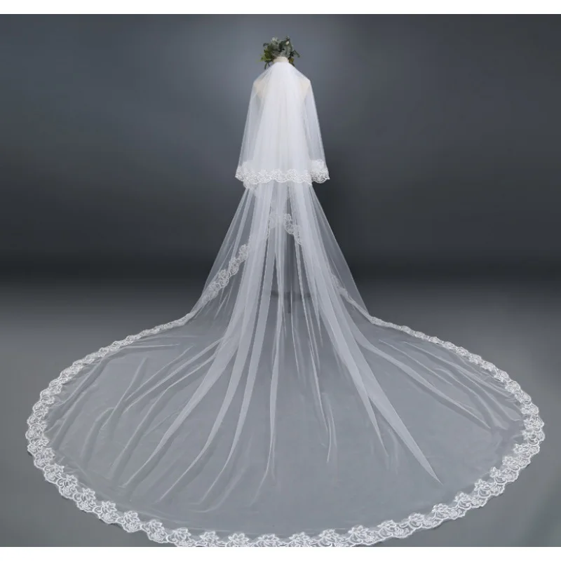 Nieuwe Collectie Wit Ivoor Kathedraal Bruiloft Sluier Matrimonio Bridal Veils Lace Edge Voile Mariage Bruid Welon Veu De Noiva