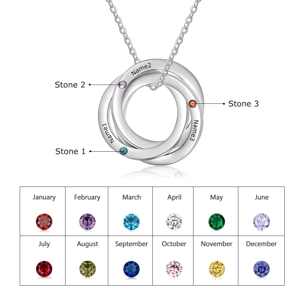 Interlocking Circles Necklace Personalized 3 Birthstone Necklace Custom Made Any Name Jewelry Gift  for Women (Lam Hub Fong)