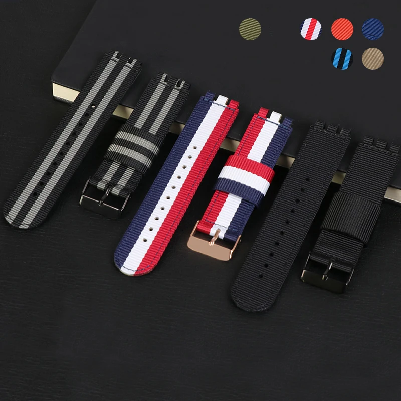 17mm 19mm 20mm Nylon Watch Band  for Swatch 3-convex Ends Fabric Canvas Replacement Watch Strap for Swatch Weave Wrist Bracelet