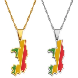 Anniyo Republic of the Congo Map Flag Pendant Necklaces Brazzaville Ethnic Ornament Jewelry #168221