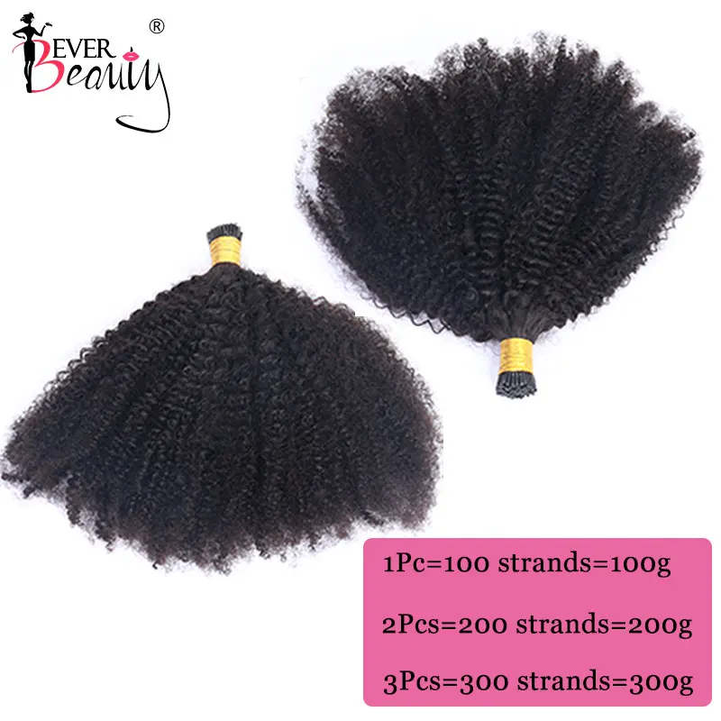 Afro Kinky Curly I Tip Microlinks 100% Human Virgin Hair Weave Bundles Brazilian I Tip Hair Extensions Natural Black Ever Beauty