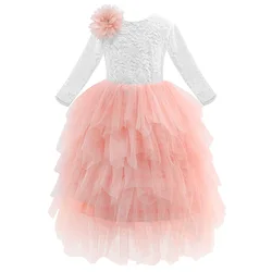 New 2024 Princess Baby Girl Lace Flower Party Dress Children Kids Vestidos Costumes Clothing for 2-10 years