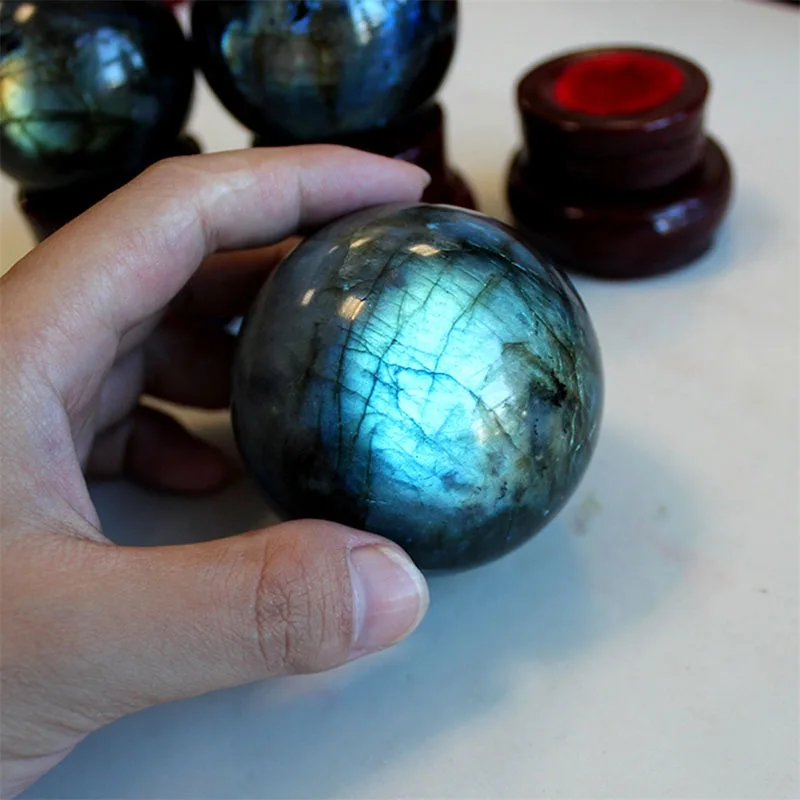 Natural Bule Labradorite Stone Crystal Ball High Quality Smooth Polished Moonstone Crystal Ball 40-65mm