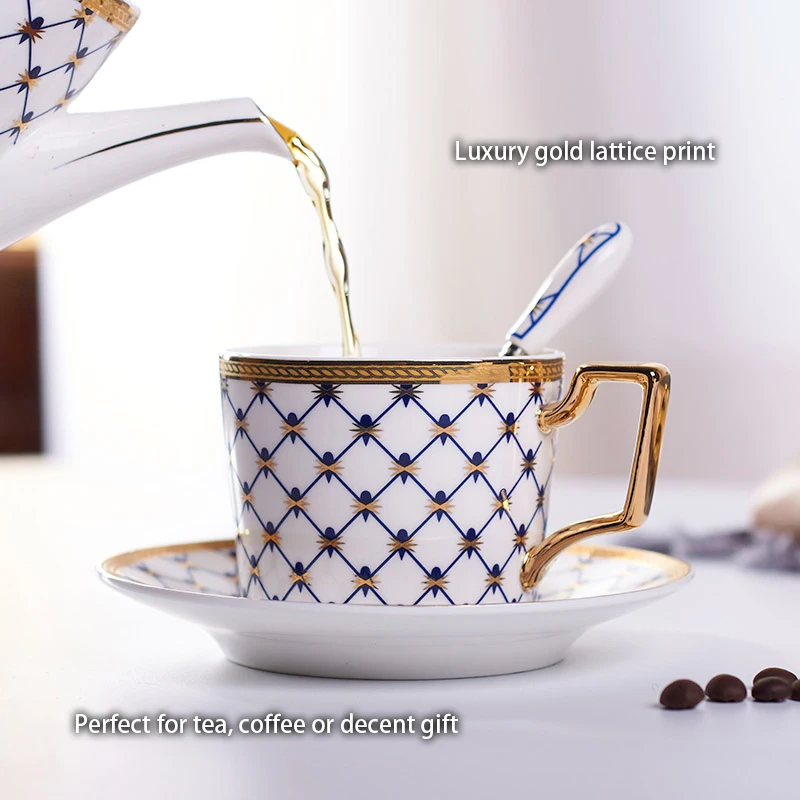 Elegant Bone China Coffee Set Gold Porcelain Tea Set Luxury Pot Cup Ceramic Mug Sugar Bowl Creamer Teapot Milk Jug Coffeeware