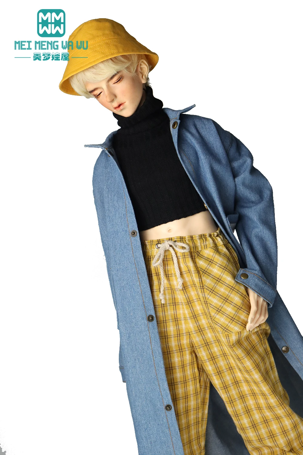 BJD Doll clothes Fashion Denim trench coat, plaid pants, sweater for 60-72CM 1/3 DK SD Dolls toys Ball Jointed Doll gift