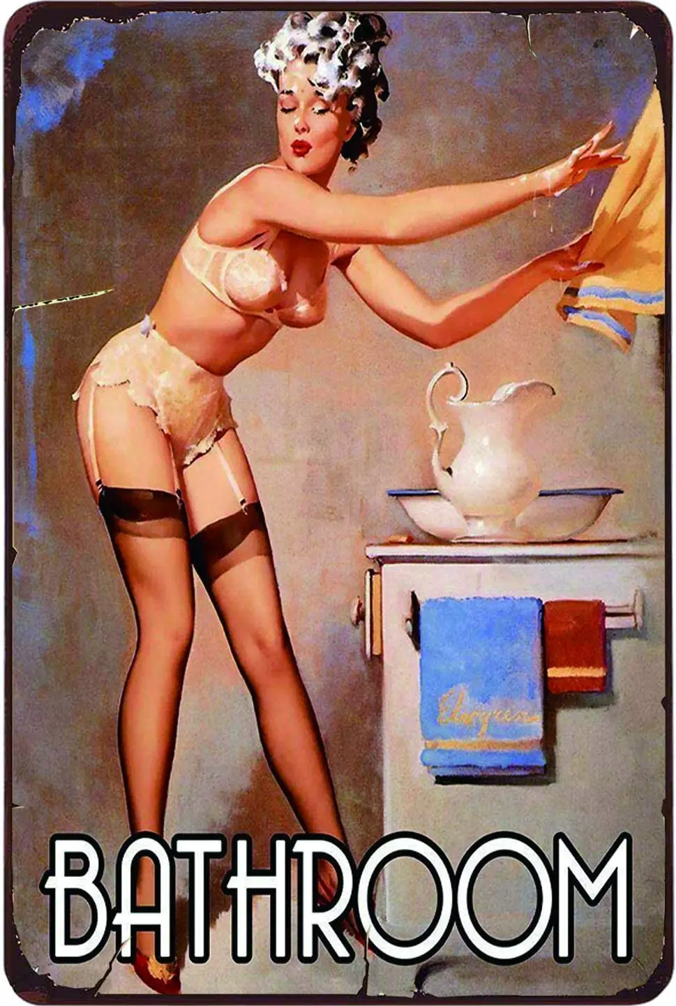 

Декоративные знаки для ванной комнаты Pinup Girl 12x16 дюймов, металлический жестяной знак