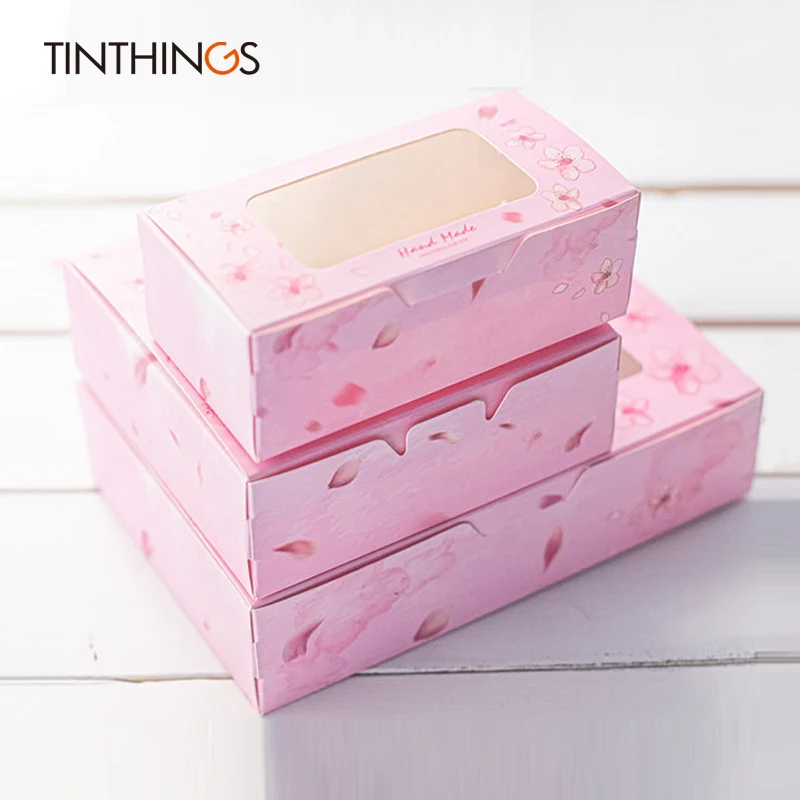 

100PCS Wedding Favors Gift Box With Pvc Window Cup cake Cookies Candy Packaging Boxes For Birthday Party Favor Pink Sakura