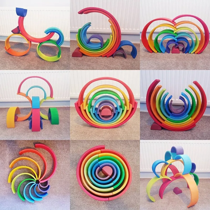 

New Stacker Wooden Large size Rainbow Baby Toys For Kids Creative Rainbow Building Blocks Montessori Educational Toy Children