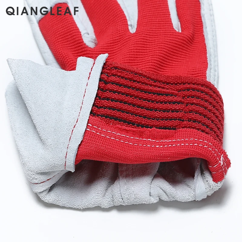 QIANGLEAF Brand Fashion Red Products Mechanic Leather Coated  Work Gloves Safety Industrial Working Protective Sport Glove 5163