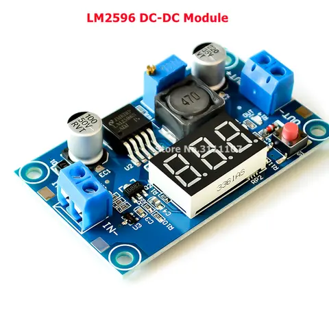 Módulo reductor ajustable LM2596 DC-DC, con pantalla de voltímetro