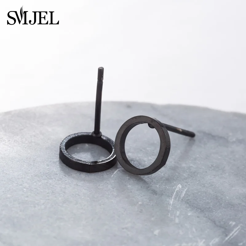 Minimalist Hollow Small Round Earrings for Women Hiphop Stainless Steel Black Circle Earings Ear Studs For Friend Boyfriend Gift