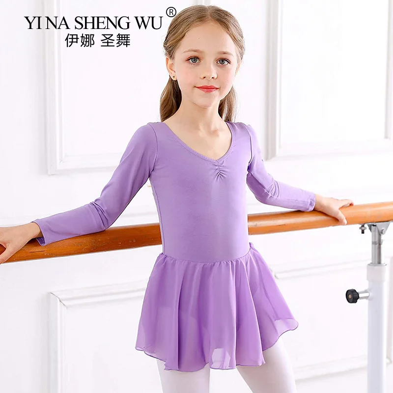 Robe de Ballet en coton pour filles, justaucorps de gymnastique pour enfants, manches longues, vêtements de danse pour pratique du Ballet