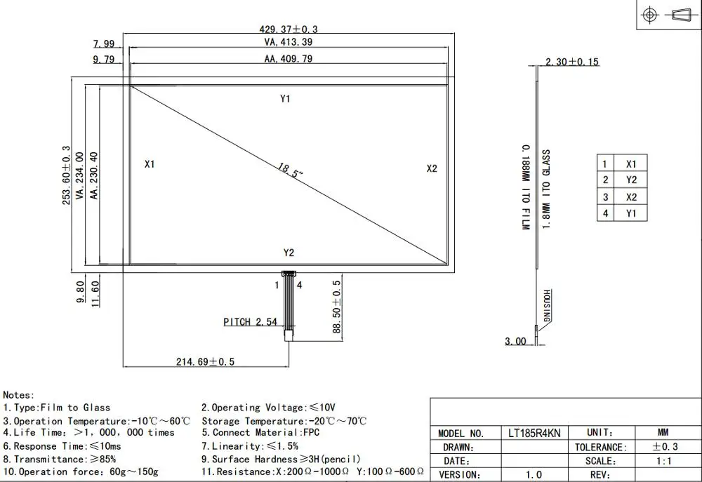 18.5'' inch ultra-thin 0.5MM touch four-wire resistive screen industrial grade one machine resistive touch screen