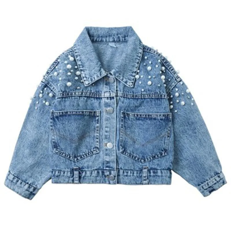 Spring And Autumn Girls Denim Jacket 2024 Korean Korean Fall New Loose Long Sleeve Sweet Pearl Lapel Top Button Cardigan Jacket