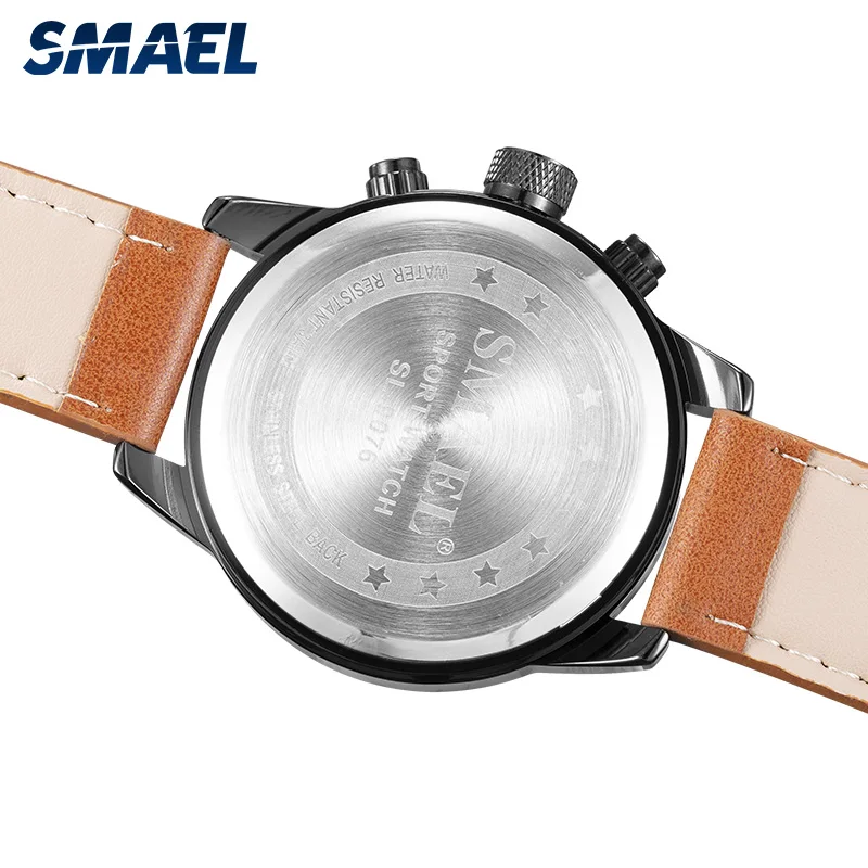 SMAEL Casual Sport Watches Mens Luxury Military Leather Waterproof  Watch Man Clock SL-9076 Fashion Wristwatch relogio masculino