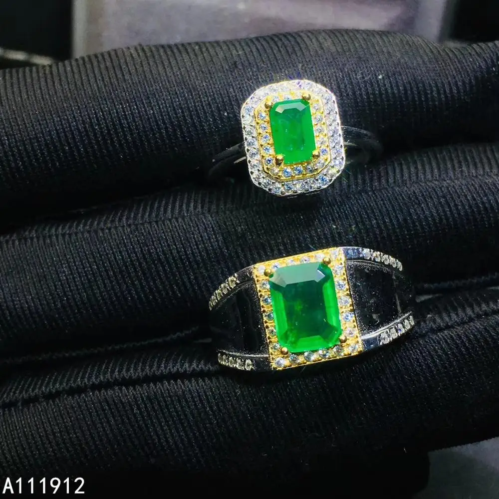 KJJEAXCMY Fine Jewelry Natural Emerald 925 Sterling Silver New Gemstone Men Women Ring Couple Suit Support Test Luxury