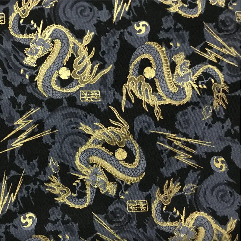 High Quality Dragon Japanese Kimono fabric black print cotton diy fabric for Sewing Clothing Waistband Patchwork material