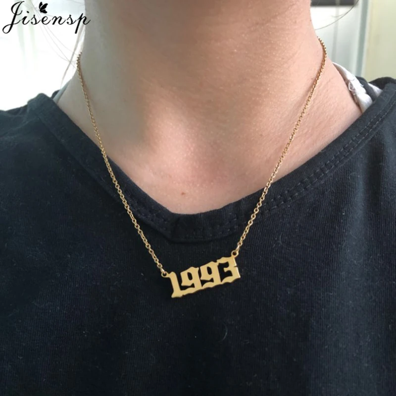 Girl Birth Year Necklace 1980-2024 Arab Number Pendant Necklaces for Women Birthday Gift Link Chain Friendship Jewelry Collares