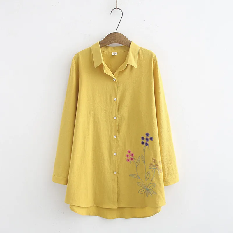 New Female Casual Top Plus Size 4XL Embroidery Cotton Shirt Top Women Spring Summer Single-breasted Long Sleeve Blouse  LM234