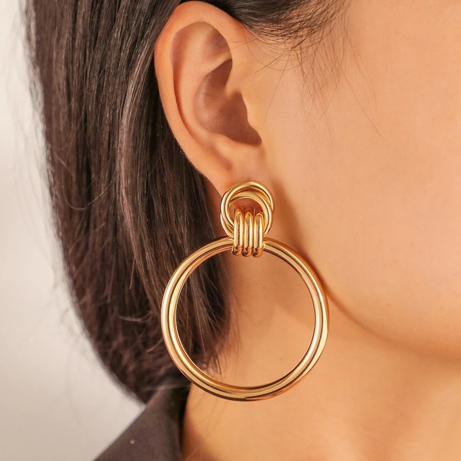 60mm Big Circle Geometric Round Hoop Earring for Girls Women Fashion Hollow Out Punk Metal Drop Earrings Fashion Elegant Jewerly