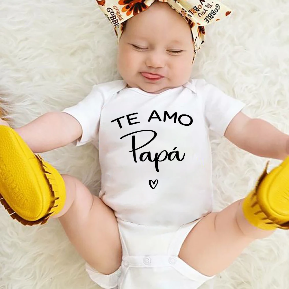 I Love You Dad Papa Spanish Funny Newborn Baby Bodysuits Boy Girl Casual Short Sleeve Jumpsuit Playsuits Outfits Infant Clothing