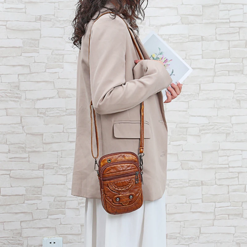 Multifunktion ale weiche pu Leder kleine Umhängetasche für Frauen Vintage Umhängetasche Geldbörse Handy Baga Handtasche Geldbörse – Detail 8